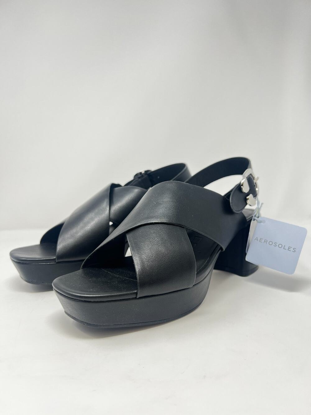 Aerosoles Women's 10 Pura Black Open Toe Block Heel Sandals